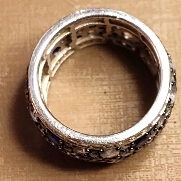 10.45CTW BLUE SAPPHIRE, BLUE & WHITE DIAMOND SIMULANTS RHODIUM size 7 - Picture 4 of 7